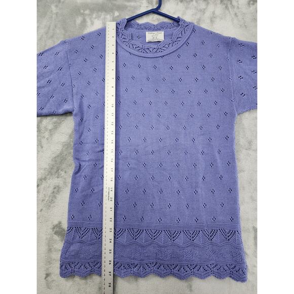 Vintage 80s College Point Pointelle Knit Sweater Pleated Skirt Set Size M Purple - Picture 7 of 10